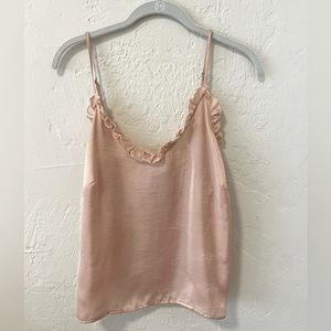 Free People Black Silk Tank with ruffles & adjustable straps. Size Small